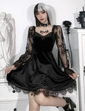 Lace Long Sleeve Black Draped Bodycon Gothic Vintage Dresses