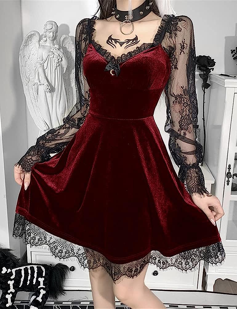 Lace Long Sleeve Black Draped Bodycon Gothic Vintage Dresses