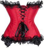 Satin Lace Trim Strapless Bustier Overbust Corset