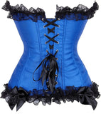 Satin Lace Trim Strapless Bustier Overbust Corset