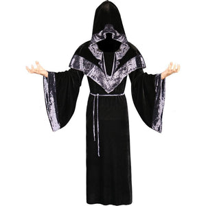 Adult Men's Dark Mystic Sorcerer Robe Halloween Cosplay Costume with Hooded Cape