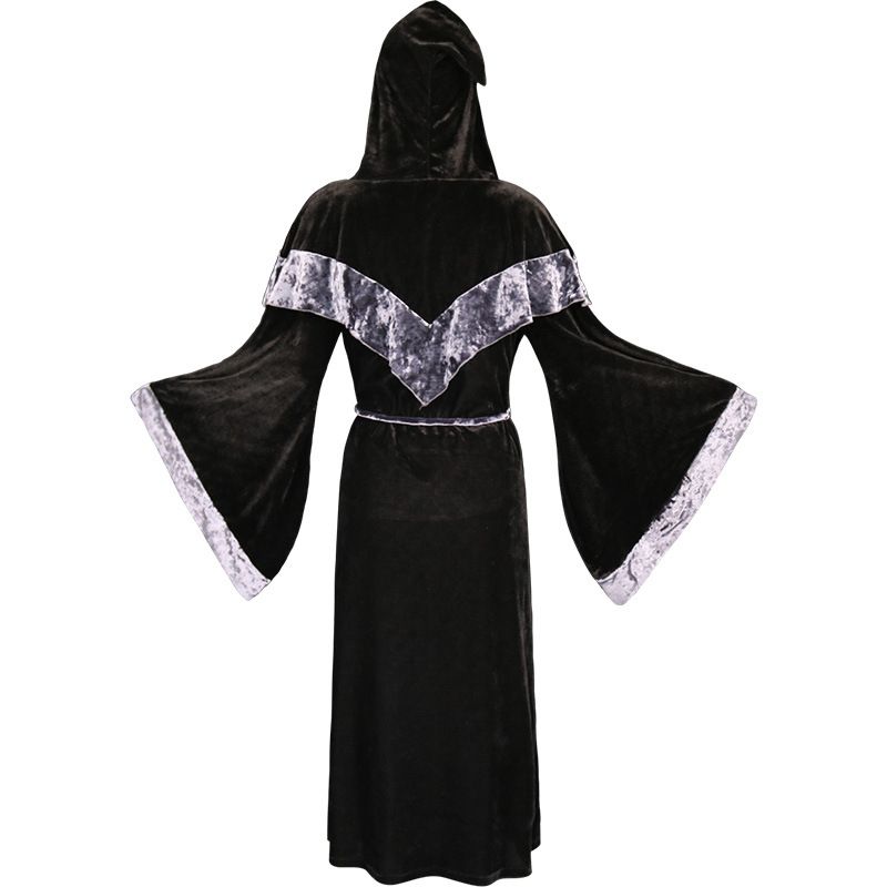 Adult Men's Dark Mystic Sorcerer Robe Halloween Cosplay Costume with Hooded Cape