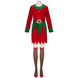 Christmas Elf Costume Set Adult Elf Costume Suit Elf Hat Santa Dress Stocking Belt Xmas