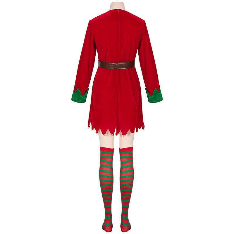 Christmas Elf Costume Set Adult Elf Costume Suit Elf Hat Santa Dress Stocking Belt Xmas