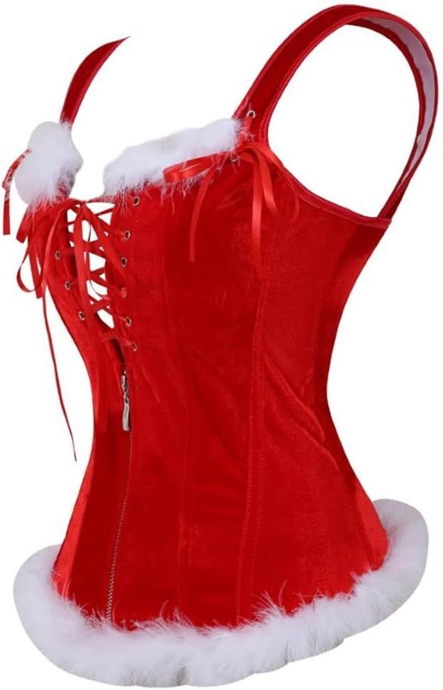 Christmas Lingerie Corset Top for Women Red Corset Lace Up Bustier Santa Costume