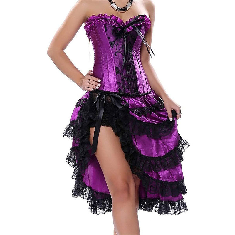 Clubbing Corset Purple Satin with Skirts Fancy Dress Victorian Costume