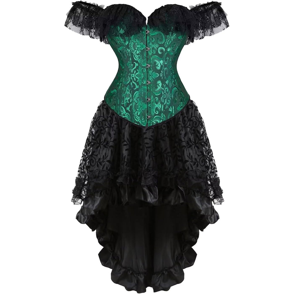 Corset Dress Skirt Top Set Bustier for Women with Sleeves Off The Shoulder Lace Floral Plus Size