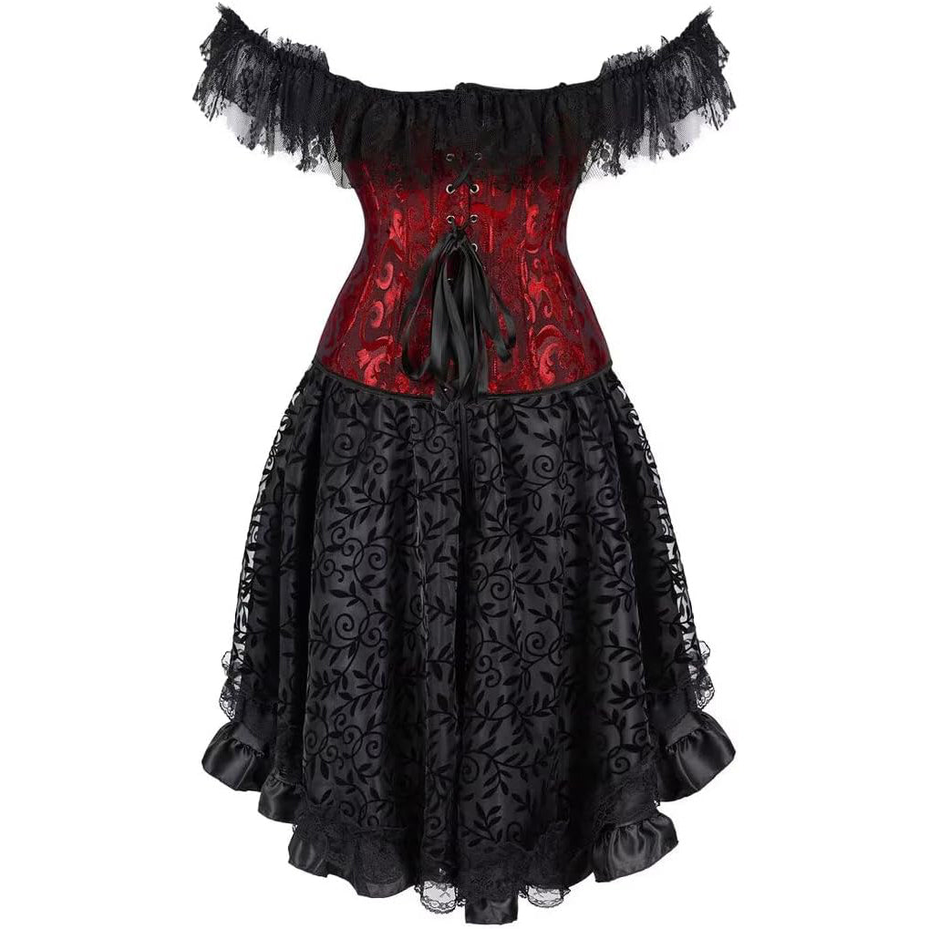 Corset Dress Skirt Top Set Bustier for Women with Sleeves Off The Shoulder Lace Floral Plus Size