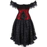 Corset Dress Skirt Top Set Bustier for Women with Sleeves Off The Shoulder Lace Floral Plus Size