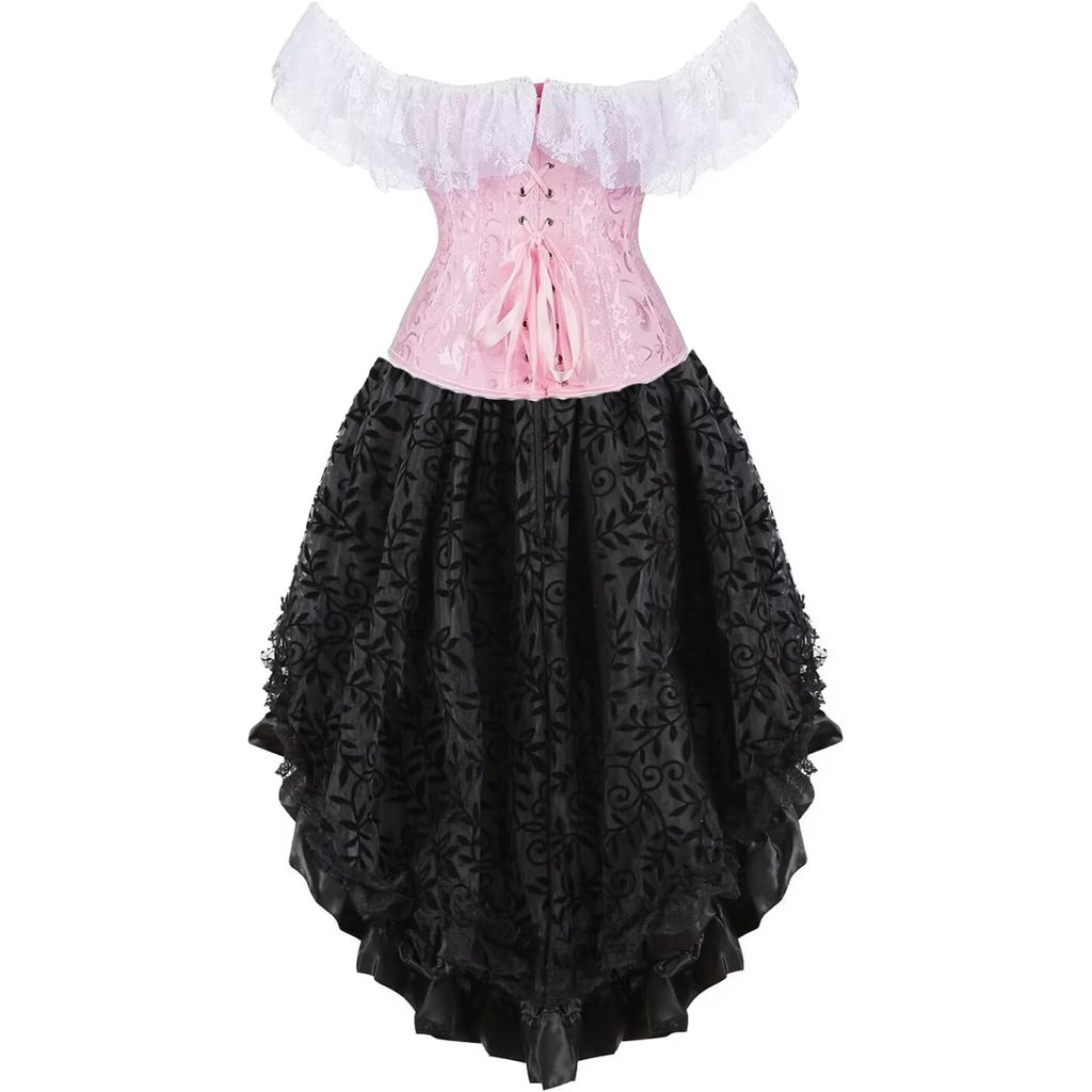Corset Dress Skirt Top Set Bustier for Women with Sleeves Off The Shoulder Lace Floral Plus Size