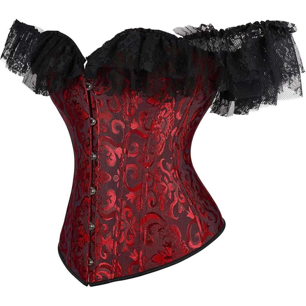 Corset Dress Skirt Top Set Bustier for Women with Sleeves Off The Shoulder Lace Floral Plus Size