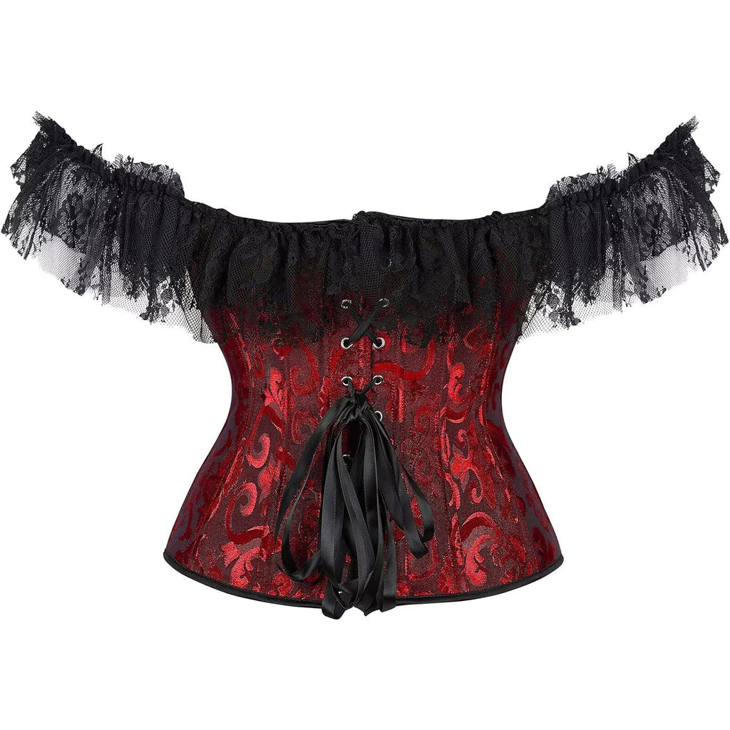 Corset Dress Skirt Top Set Bustier for Women with Sleeves Off The Shoulder Lace Floral Plus Size