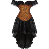 Corset Dress Skirt Top Set Bustier for Women with Sleeves Off The Shoulder Lace Floral Plus Size