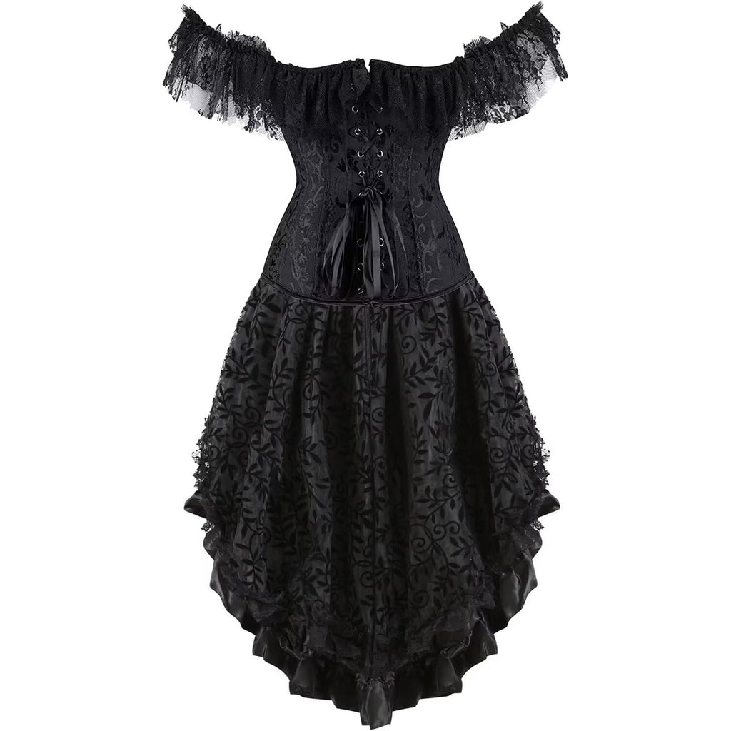 Corset Dress Skirt Top Set Bustier for Women with Sleeves Off The Shoulder Lace Floral Plus Size
