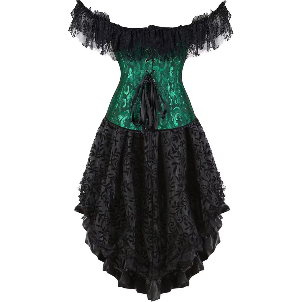 Corset Dress Skirt Top Set Bustier for Women with Sleeves Off The Shoulder Lace Floral Plus Size