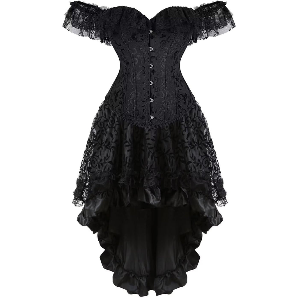 Corset Dress Skirt Top Set Bustier for Women with Sleeves Off The Shoulder Lace Floral Plus Size