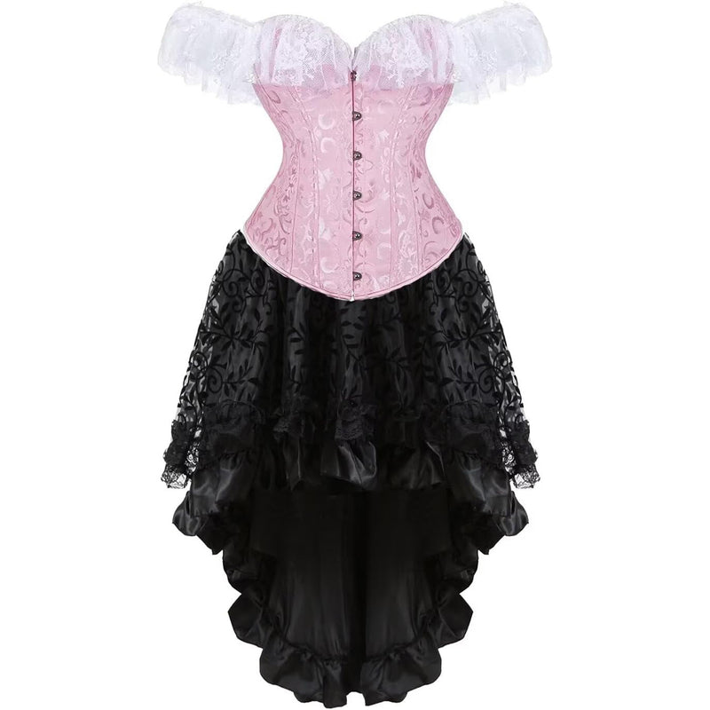 Corset Dress Skirt Top Set Bustier for Women with Sleeves Off The Shoulder Lace Floral Plus Size