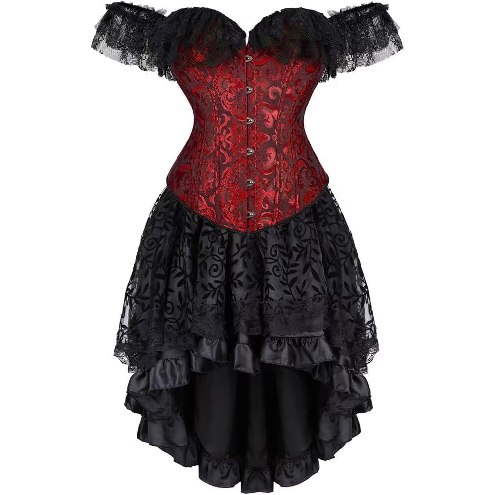 Corset Dress Skirt Top Set Bustier for Women with Sleeves Off The Shoulder Lace Floral Plus Size