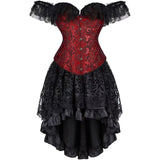 Corset Dress Skirt Top Set Bustier for Women with Sleeves Off The Shoulder Lace Floral Plus Size