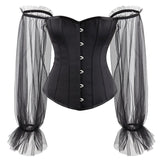 Corsets For Women Overbust Bustier Top Gothic Punk Sexy Shoulder Straps with Sleeve