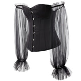Corsets For Women Overbust Bustier Top Gothic Punk Sexy Shoulder Straps with Sleeve