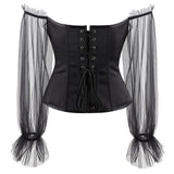 Corsets For Women Overbust Bustier Top Gothic Punk Sexy Shoulder Straps with Sleeve