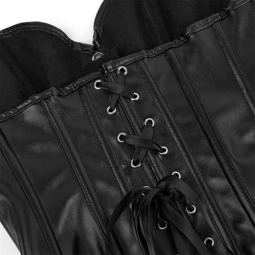 Corsets for Women Plus Size Faux Leather Steampunk Corset Top Zipper Bustier