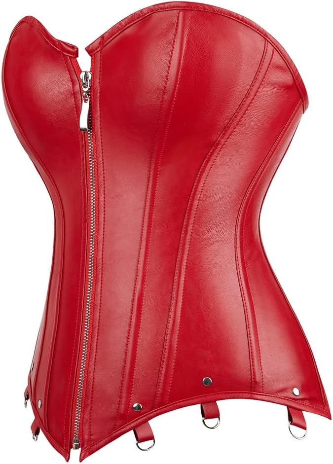 Corsets for Women Plus Size Faux Leather Steampunk Corset Top Zipper Bustier