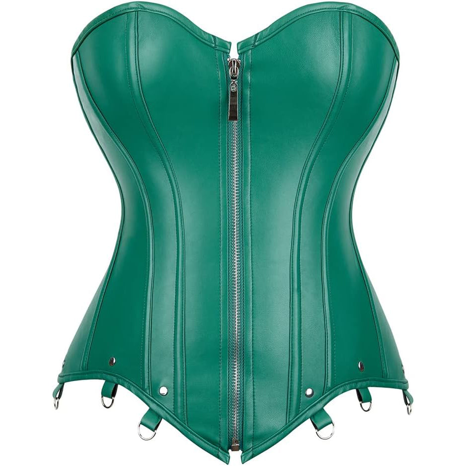 Corsets for Women Plus Size Faux Leather Steampunk Corset Top Zipper Bustier
