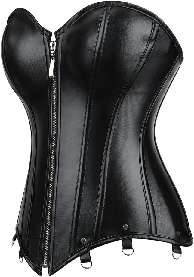 Corsets for Women Plus Size Faux Leather Steampunk Corset Top Zipper Bustier