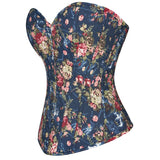 Fashion Womens Vintage Floral Denim Overbust Corset Bustier Top