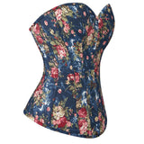 Fashion Womens Vintage Floral Denim Overbust Corset Bustier Top