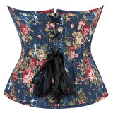 Fashion Womens Vintage Floral Denim Overbust Corset Bustier Top