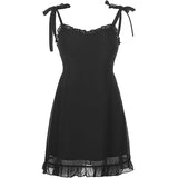 Gothic Dark Sweet Black Dresses Spaghetti Straps Y2K Streetwear