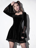 Gothic Dress Plus Size Lace Autumn Long Sleeve Kawaii Black Dress