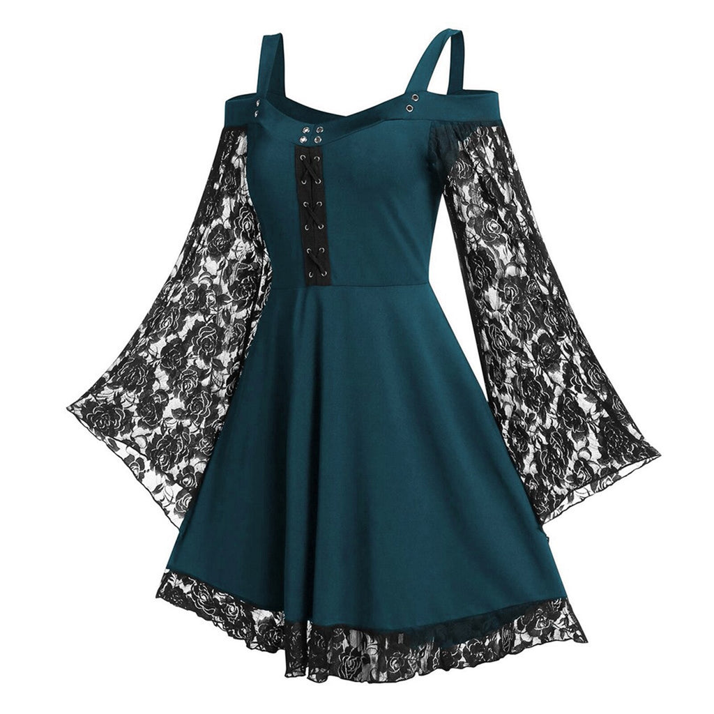 Gothic Vintage Lace Patchwork Plus Size Goth Dresses