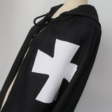 Halloween Cloak Medieval Templar Knight Cape Black or White Hoodie Cosplay Costume