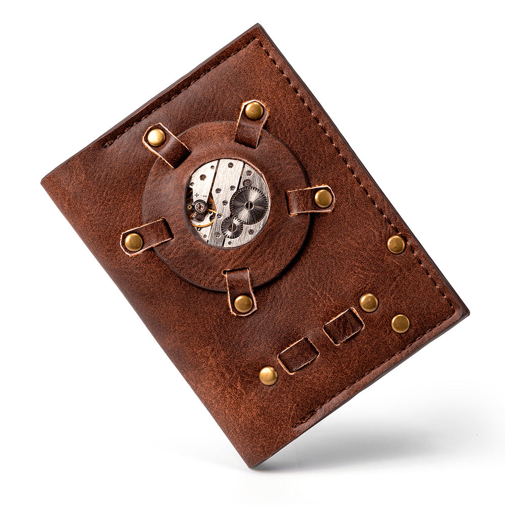 Handmade Vintage Steampunk Gear Leather Card Holder Purse