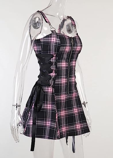High Waist Backless Plaid Gothic Grunge Punk Party Dress