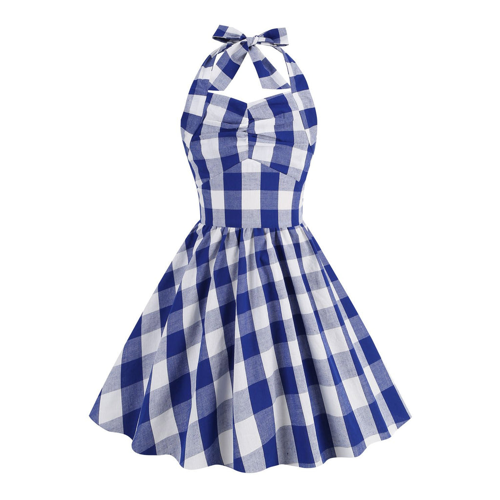 Kid Girls 50's Vintage Plaid Dress A Line Halter Neck Audrey Hepburn R Hiipps Kid Girls 50's Vintage Plaid Dress A Line Halter Neck Audrey Hepburn R Hiipps