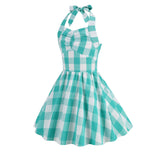 Kid Girls 50's Vintage Plaid Dress A Line Halter Neck Audrey Hepburn Rockabilly Dress