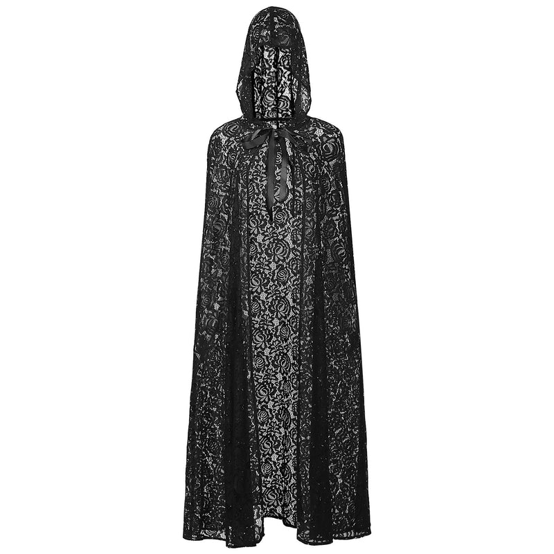 Lace Hooded Cloak Long Womens Halloween Costumes Cape Full Length Sheer Cosplay Cloaks Robe