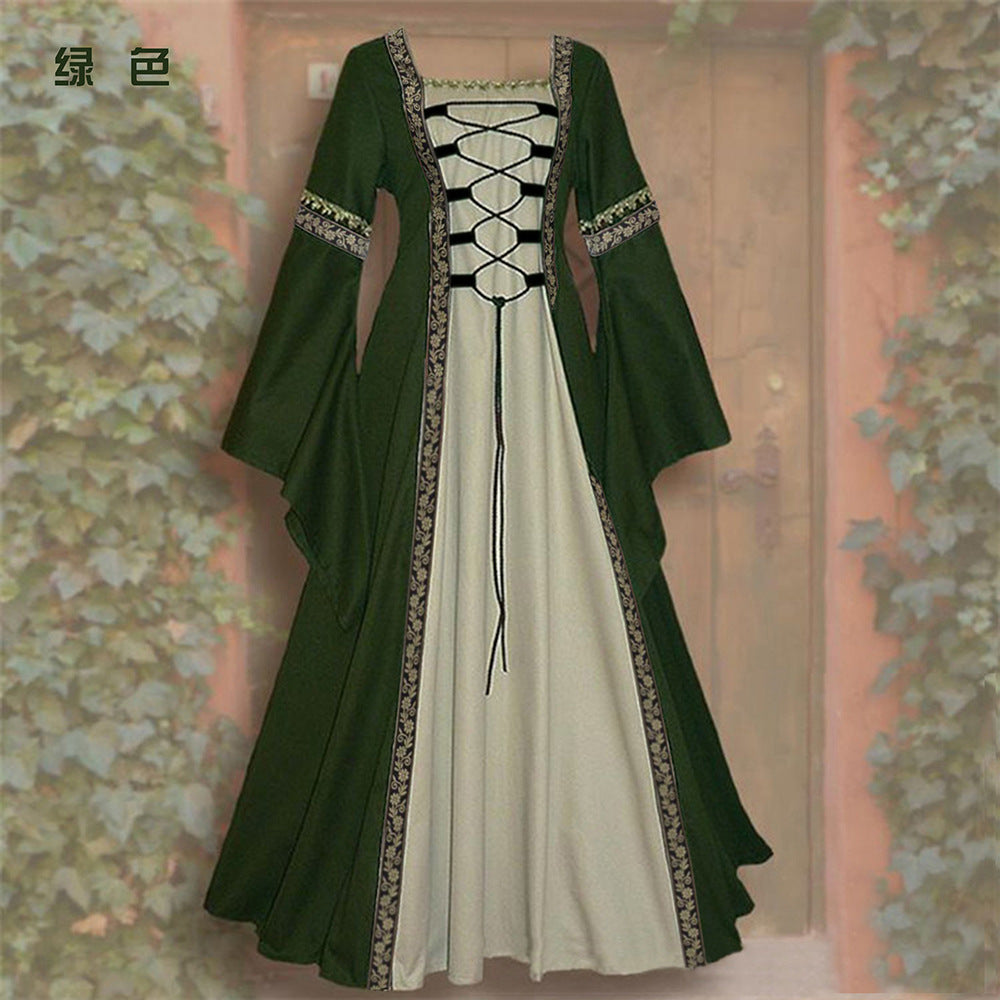 Medieval Dress for Women Vintage Renaissance Costumes Pirate Peasant Dresses Floor Length Halloween Long Dresses