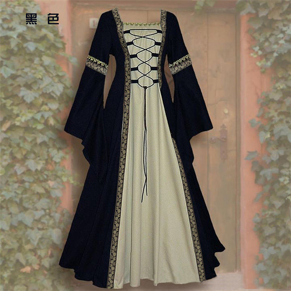 Medieval Dress for Women Vintage Renaissance Costumes Pirate Peasant Dresses Floor Length Halloween Long Dresses