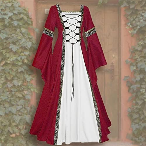 Medieval Dress for Women Vintage Renaissance Costumes Pirate Peasant Dresses Floor Length Halloween Long Dresses