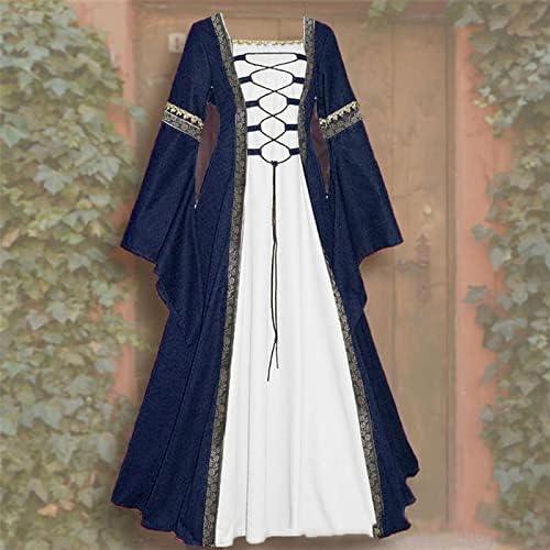 Medieval Dress for Women Vintage Renaissance Costumes Pirate Peasant Dresses Floor Length Halloween Long Dresses