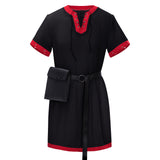 Medieval Renaissance  Stripe Loose Tunic Top with Vintage Belt and Bag Viking Pirate Costume