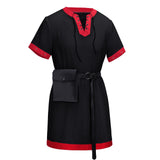 Medieval Renaissance  Stripe Loose Tunic Top with Vintage Belt and Bag Viking Pirate Costume