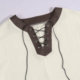 Medieval Renaissance  Stripe Loose Tunic Top with Vintage Belt and Bag Viking Pirate Costume