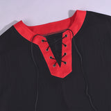 Medieval Renaissance  Stripe Loose Tunic Top with Vintage Belt and Bag Viking Pirate Costume